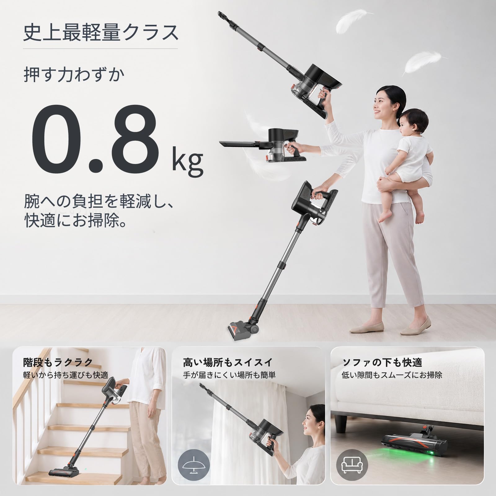 0027780 LUNINO コードレス掃除機2026限界突破版 Amazon | 掃除機 コードレス 【史上最軽量設計・2000KPa・自走式・AI床